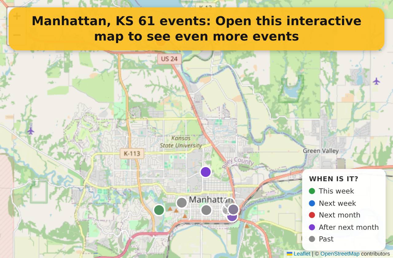 Map of events in Manhattan, KS on the interactive EVENTULIST map
