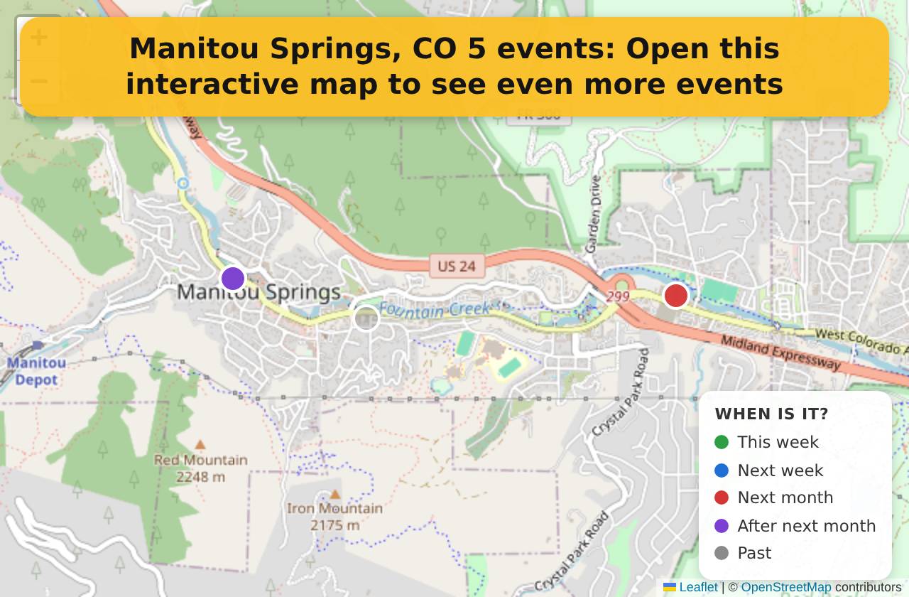 Map of events in Manitou Springs, CO on the interactive EVENTULIST map