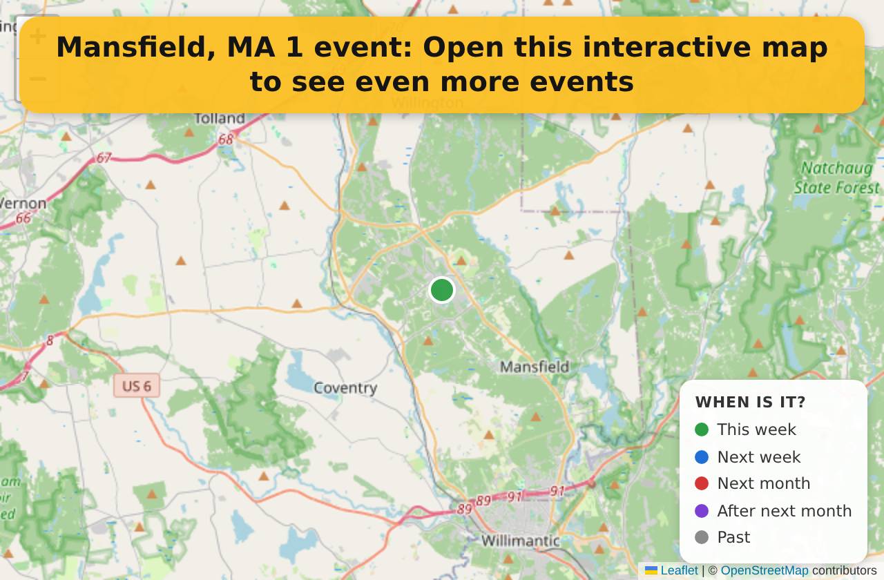 Map of events in Mansfield, MA on the interactive EVENTULIST map