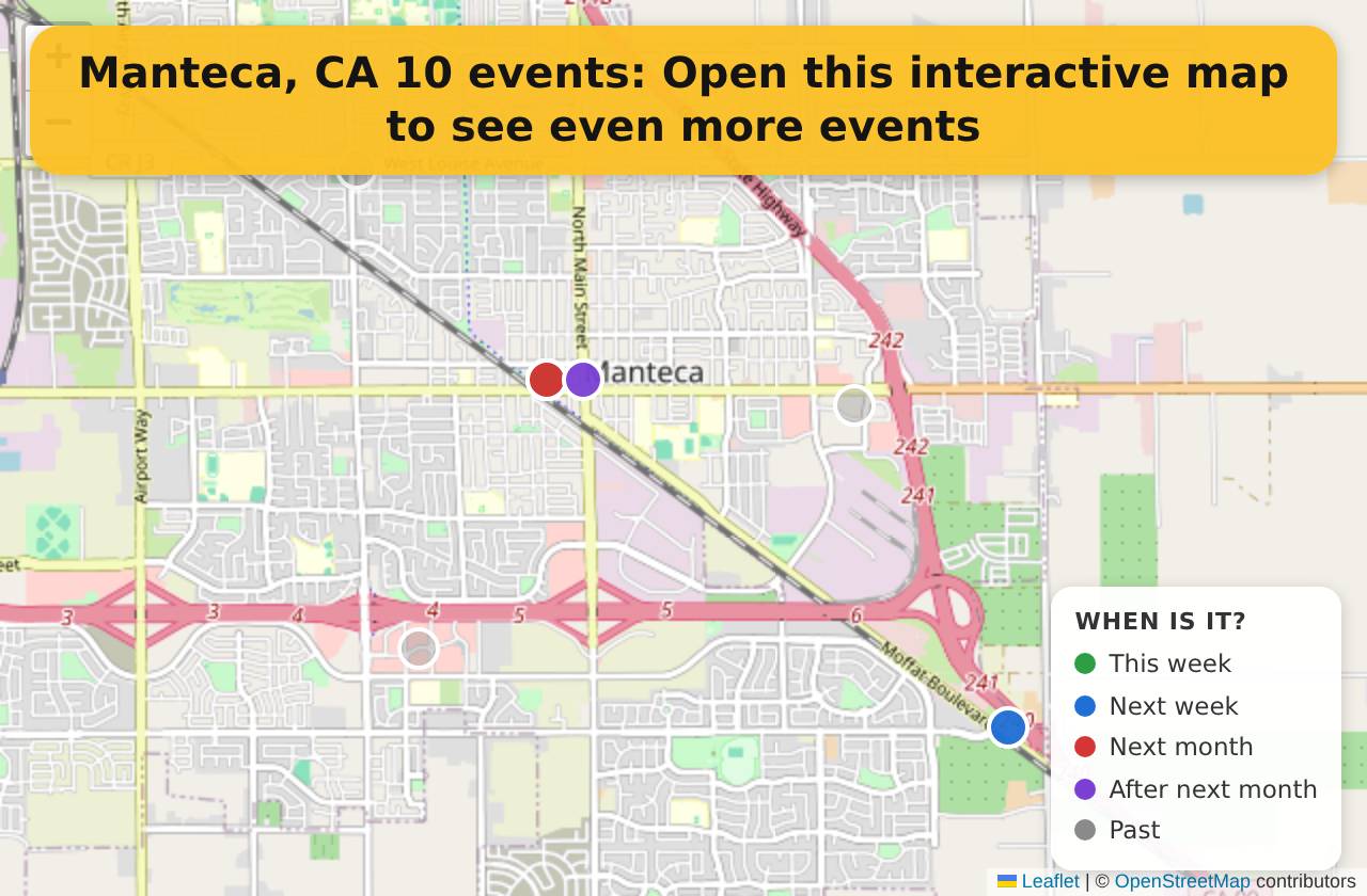 Map of events in Manteca, CA on the interactive EVENTULIST map
