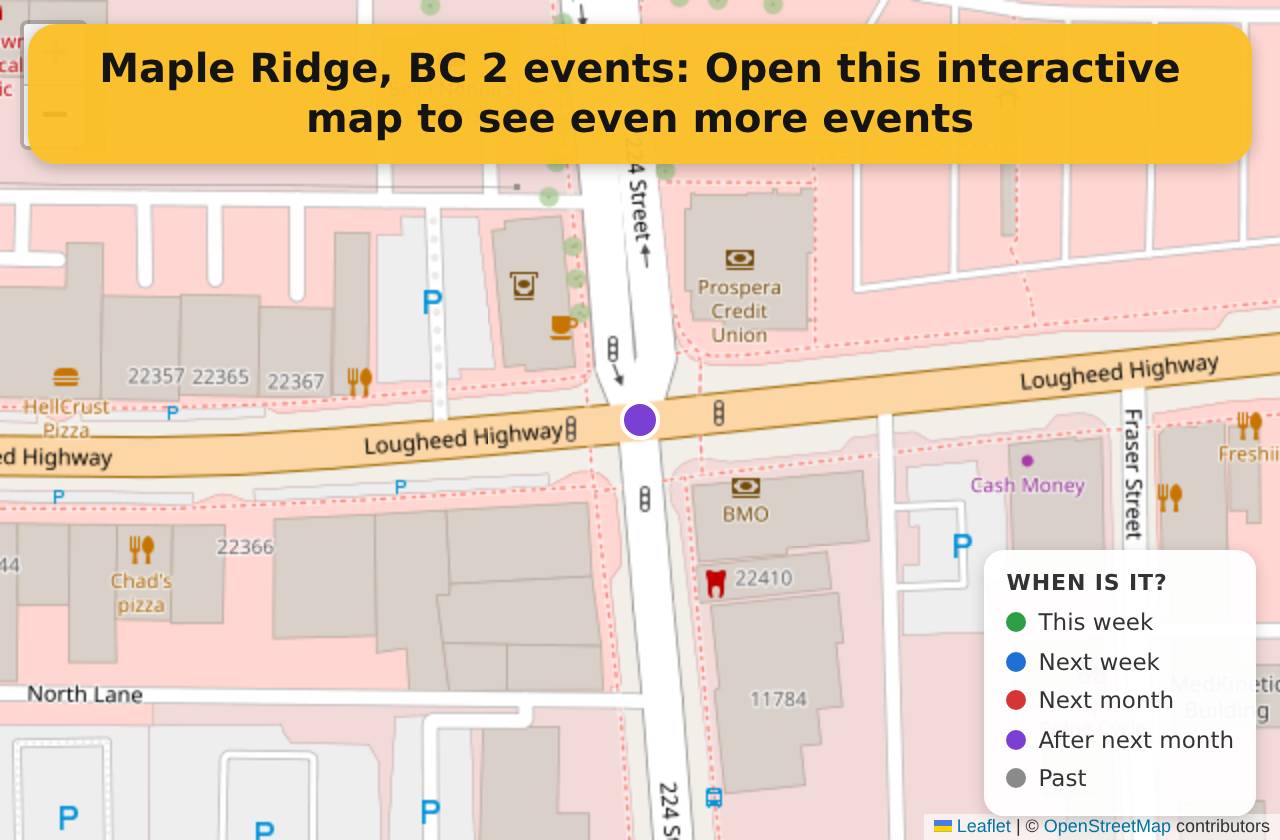 Map of events in Maple Ridge, BC on the interactive EVENTULIST map