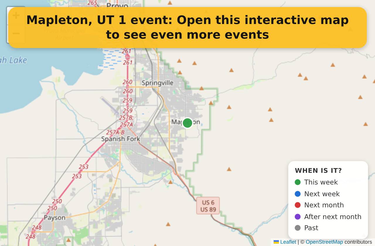 Map of events in Mapleton, UT on the interactive EVENTULIST map