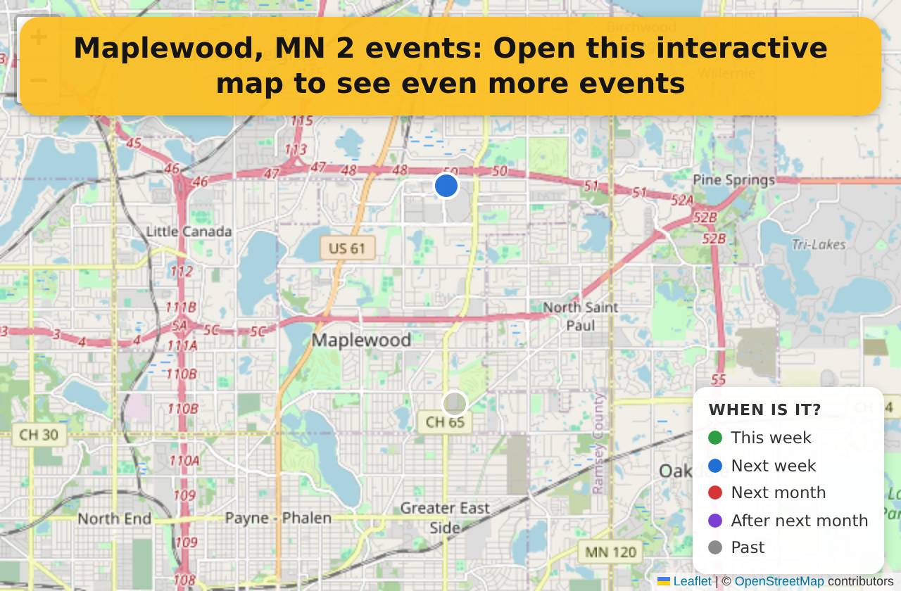Map of events in Maplewood, MN on the interactive EVENTULIST map