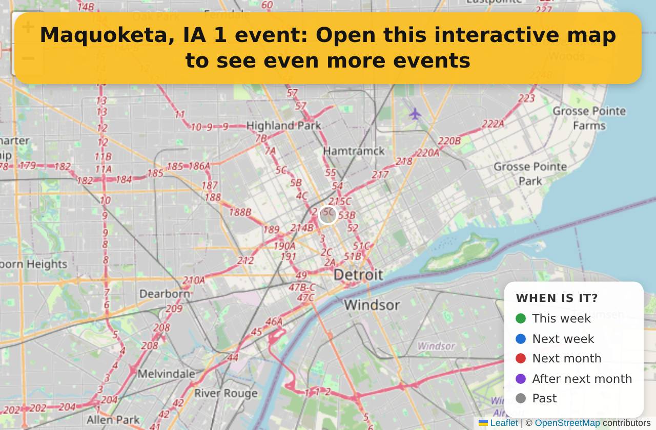 Map of events in Maquoketa, IA on the interactive EVENTULIST map