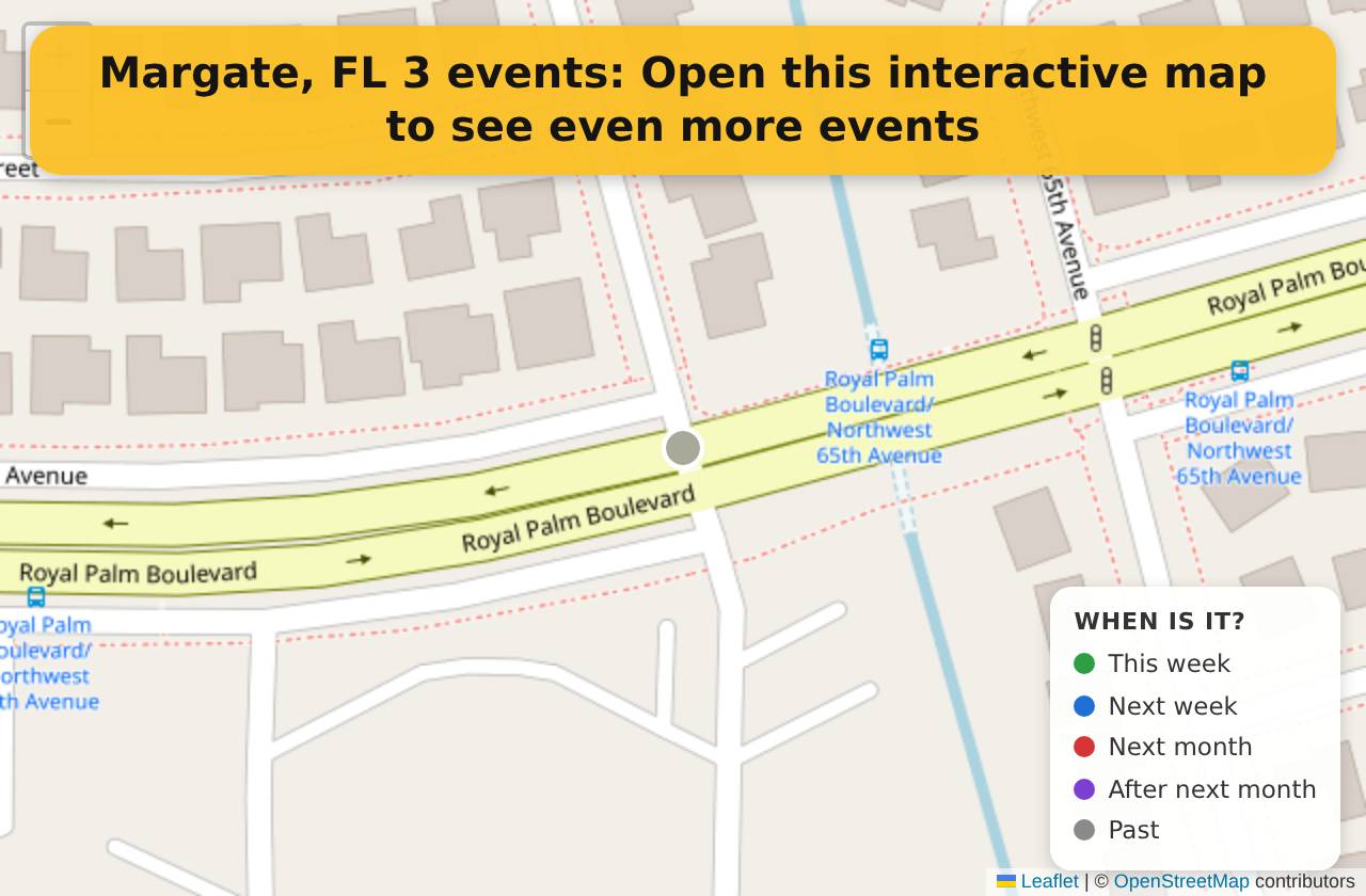 Map of events in Margate, FL on the interactive EVENTULIST map