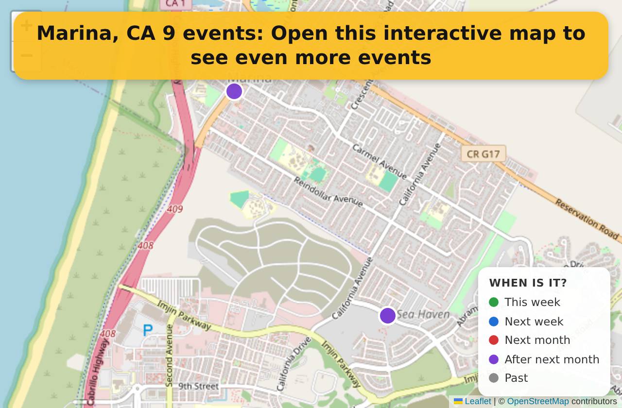 Map of events in Marina, CA on the interactive EVENTULIST map