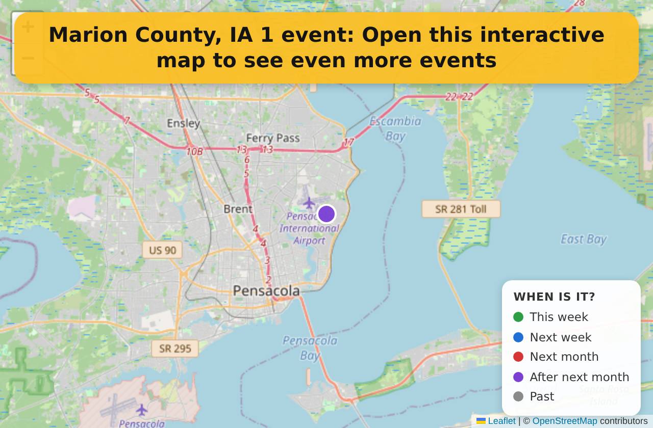 Map of events in Marion County, IA on the interactive EVENTULIST map