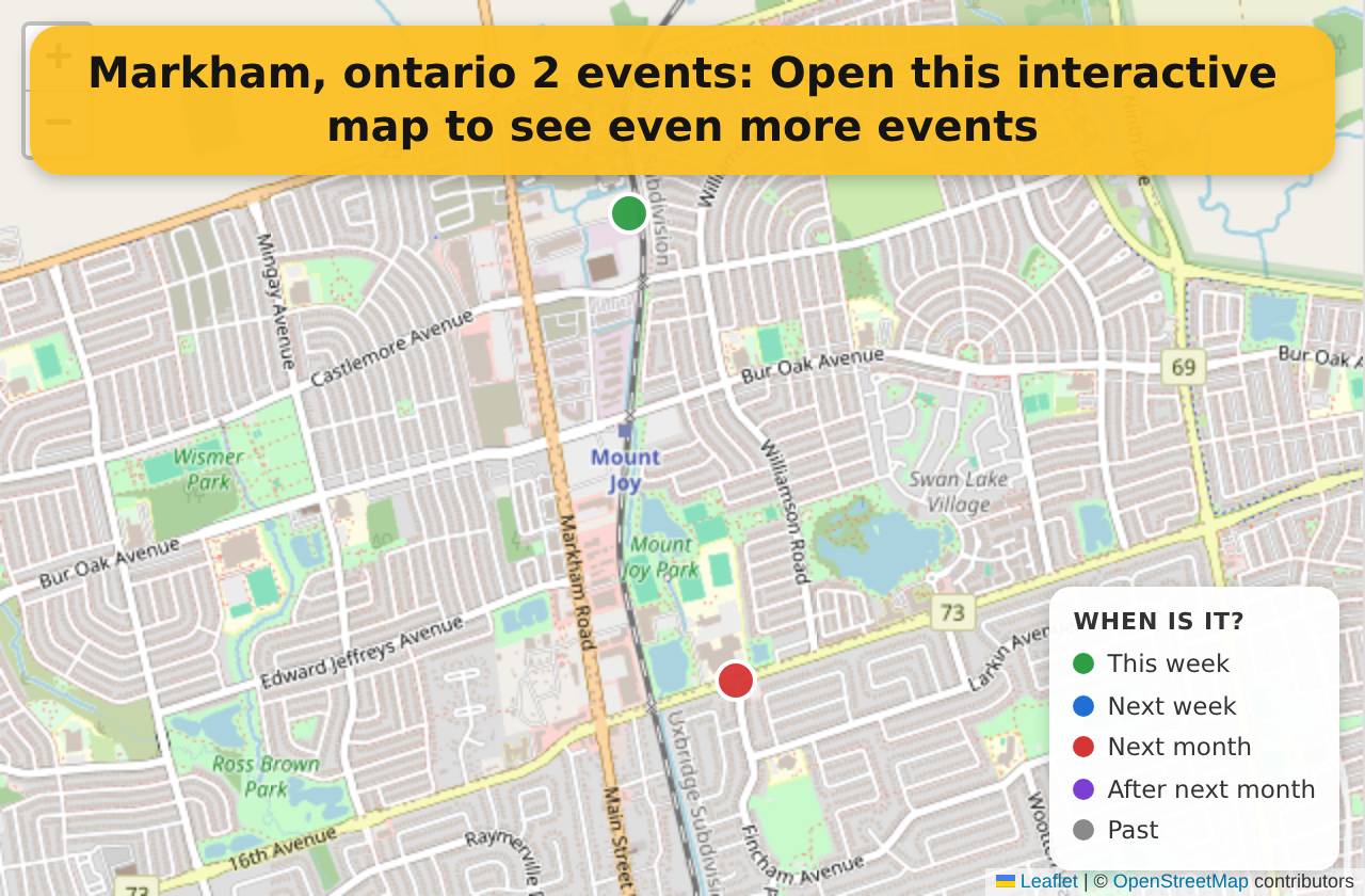 Map of events in Markham, ontario on the interactive EVENTULIST map