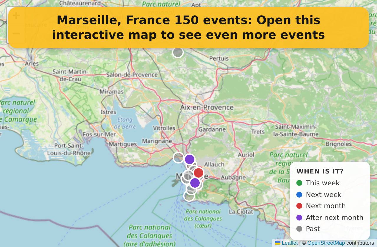 Map of events in Marseille, France on the interactive EVENTULIST map