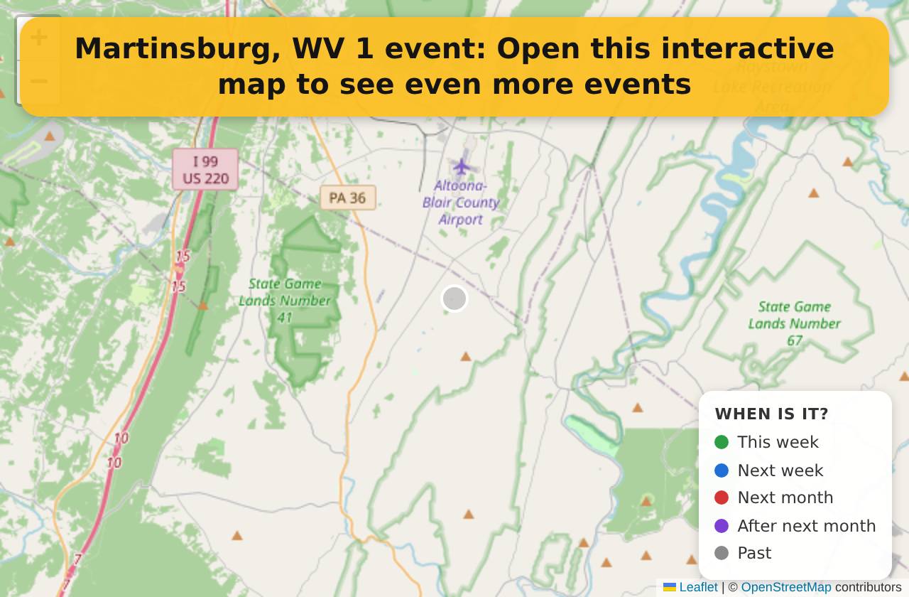 Map of events in Martinsburg, WV on the interactive EVENTULIST map