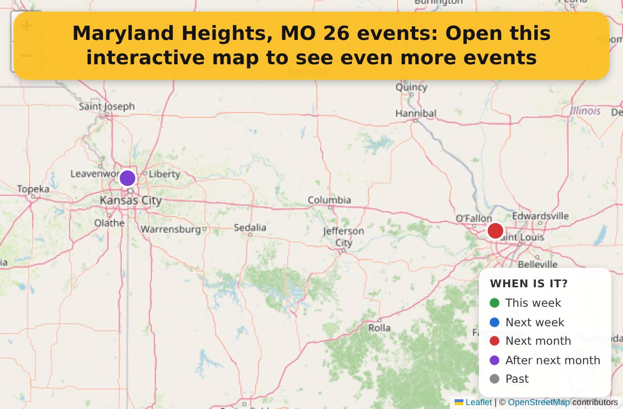 Map of events in Maryland Heights, MO on the interactive EVENTULIST map