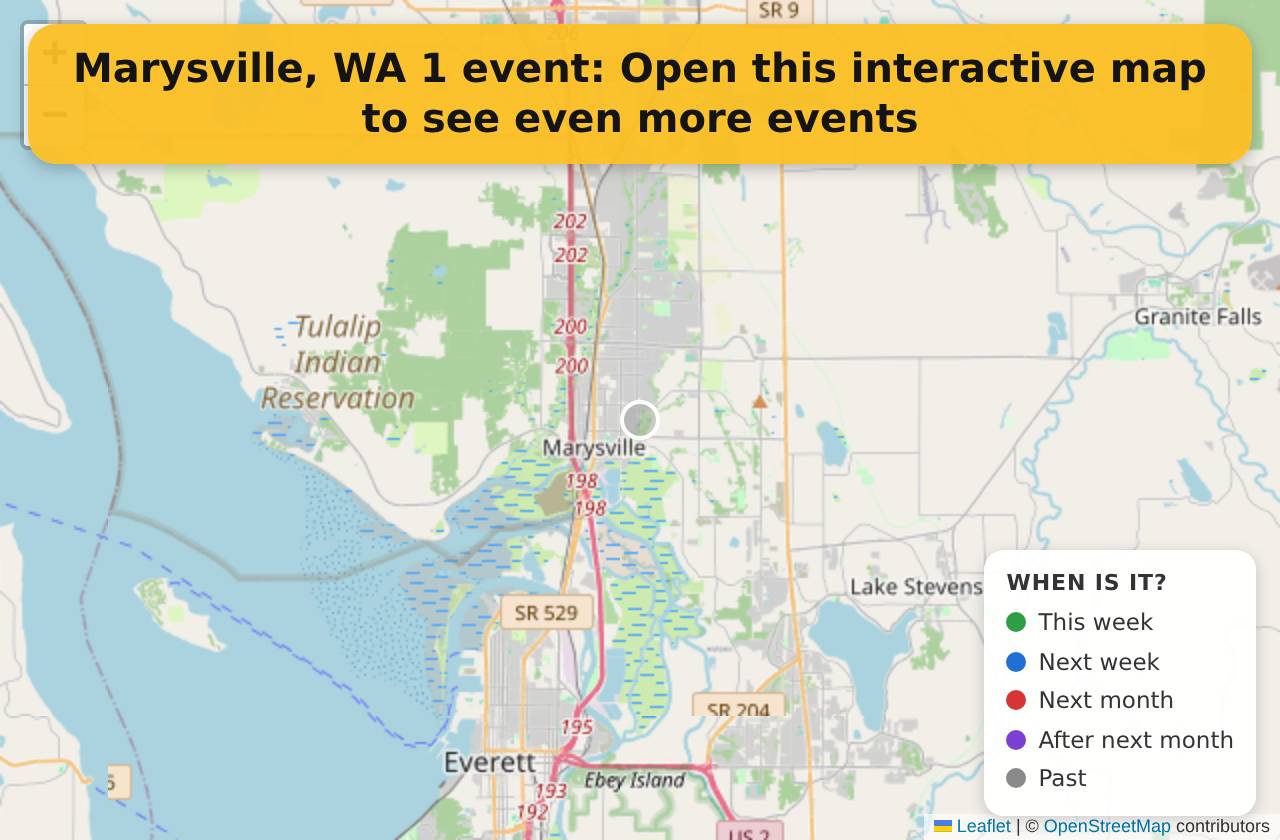 Map of events in Marysville, WA on the interactive EVENTULIST map