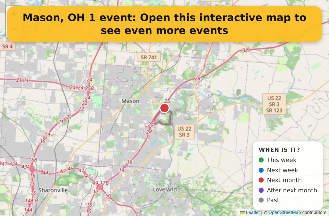Map of events in Mason, OH on the interactive EVENTULIST map