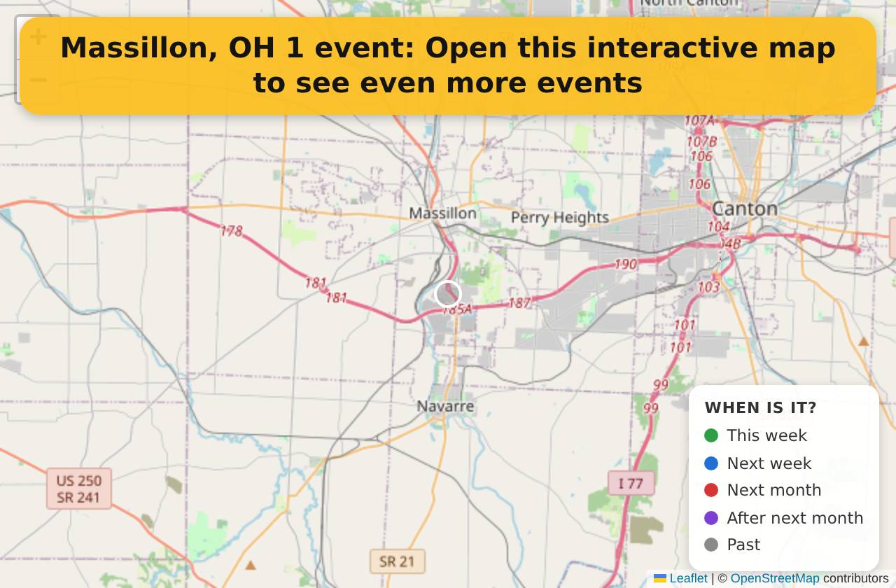 Map of events in Massillon, OH on the interactive EVENTULIST map