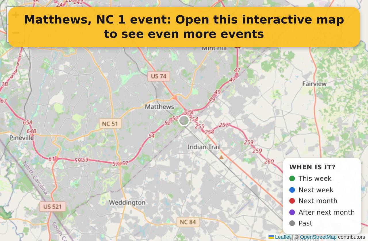 Map of events in Matthews, NC on the interactive EVENTULIST map