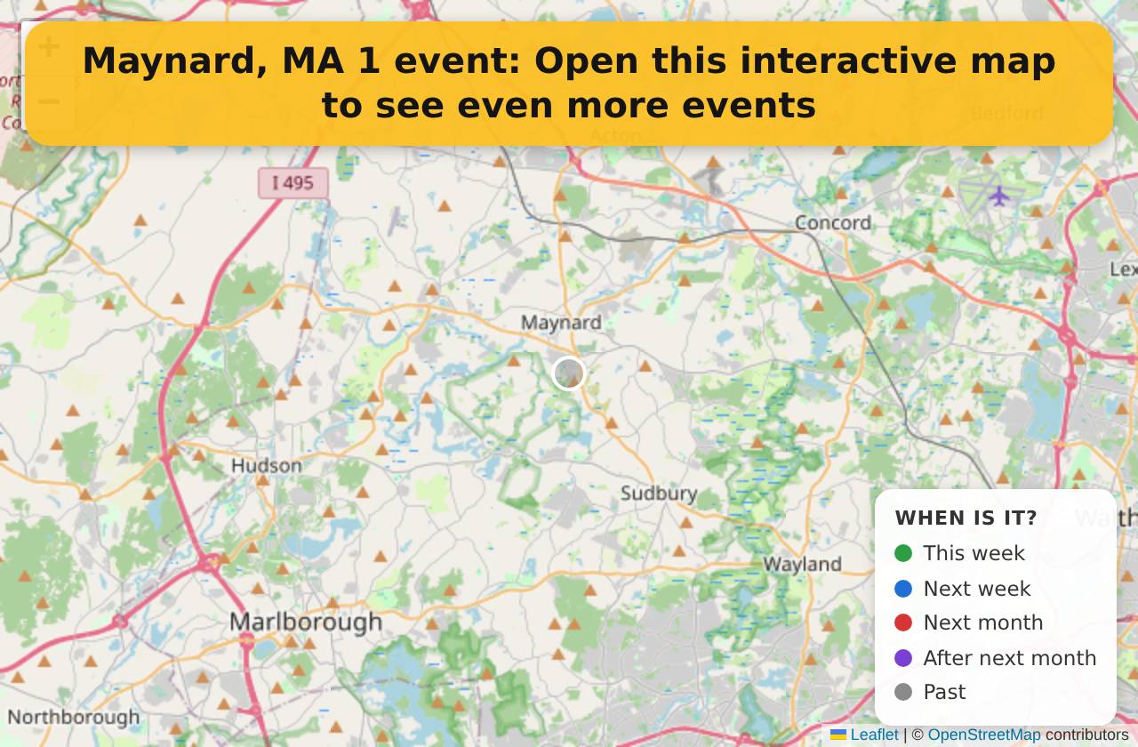 Map of events in Maynard, MA on the interactive EVENTULIST map