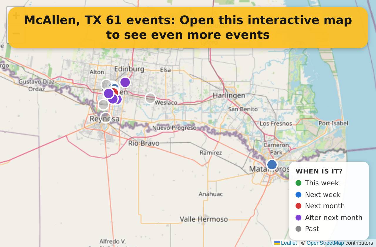 Map of events in McAllen, TX on the interactive EVENTULIST map