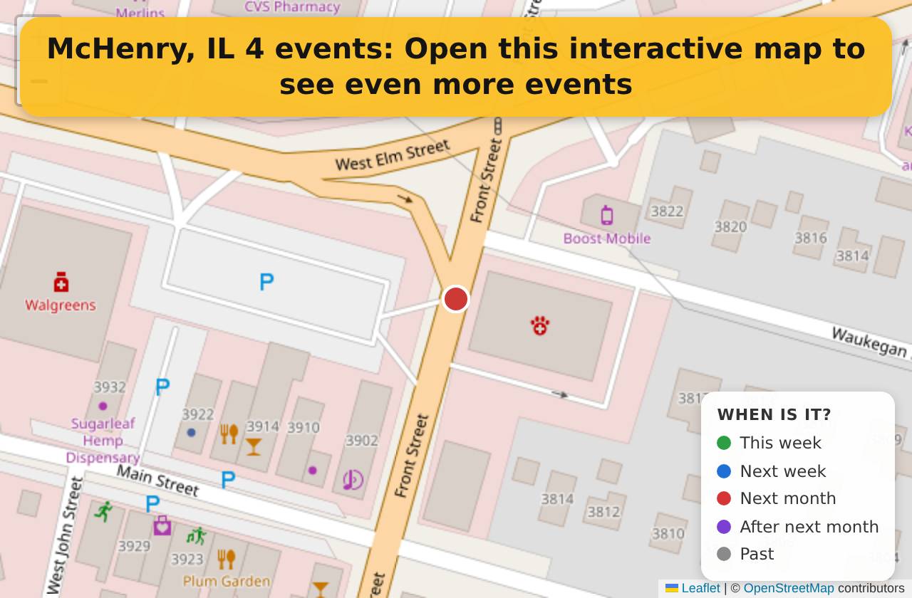 Map of events in McHenry, IL on the interactive EVENTULIST map