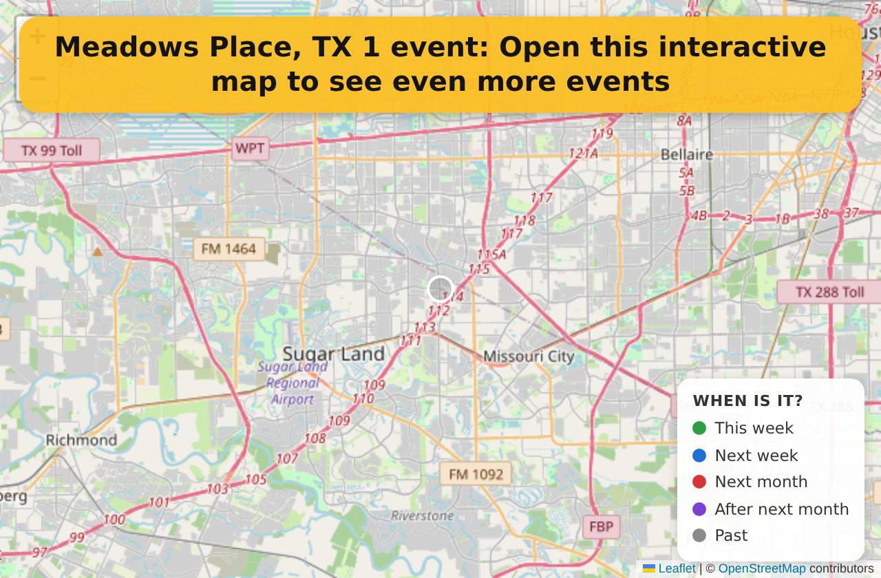 Map of events in Meadows Place, TX on the interactive EVENTULIST map