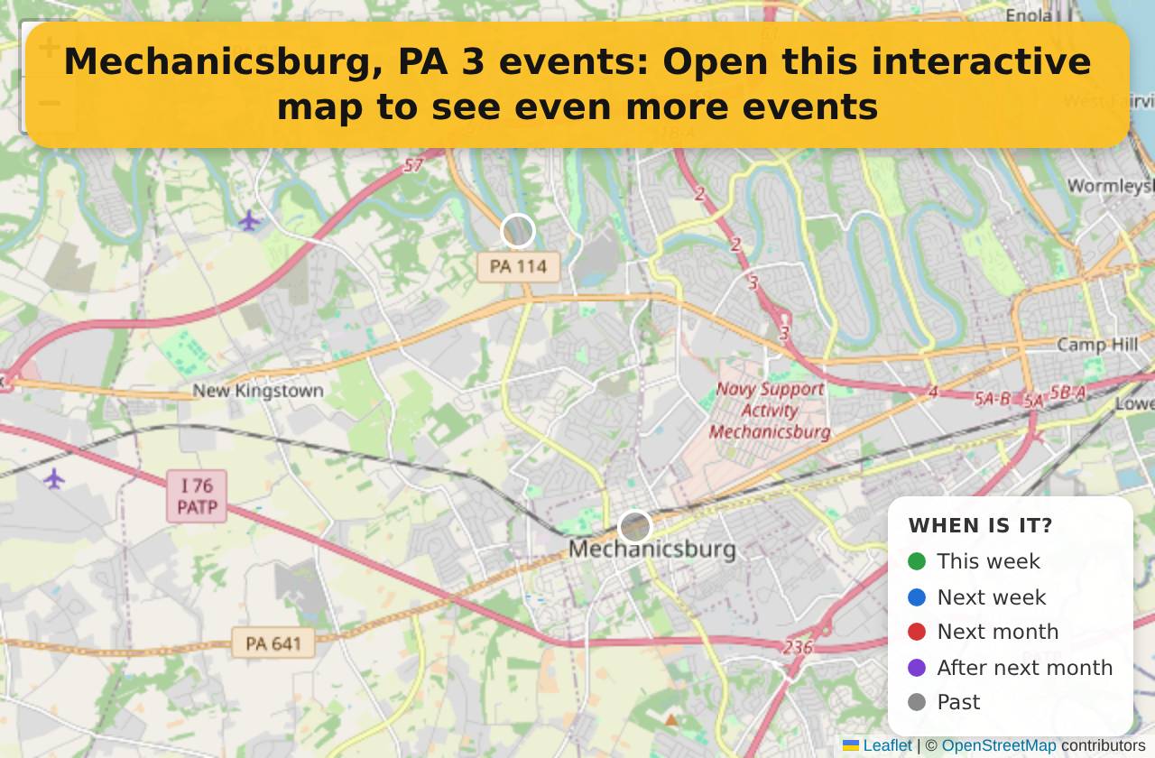 Map of events in Mechanicsburg, PA on the interactive EVENTULIST map