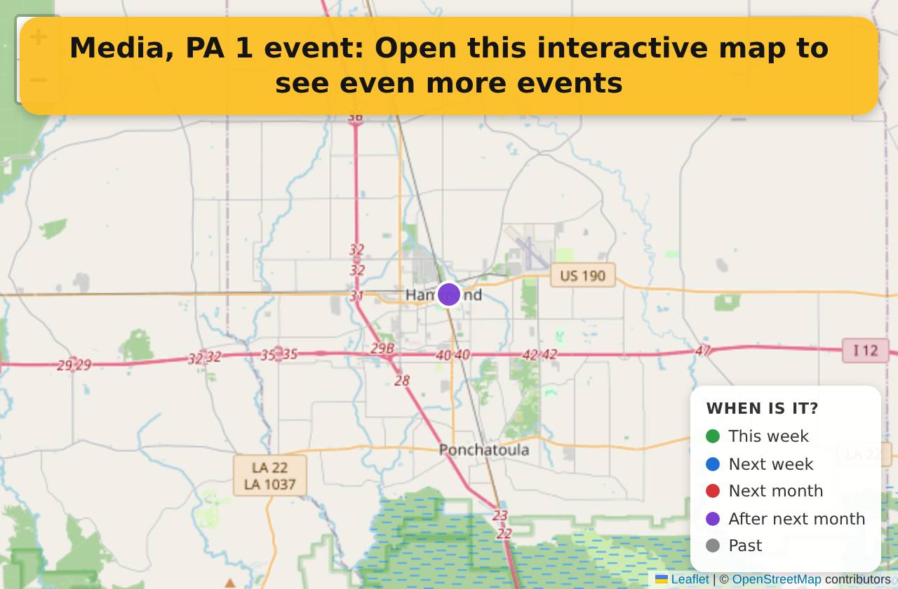 Map of events in Media, PA on the interactive EVENTULIST map