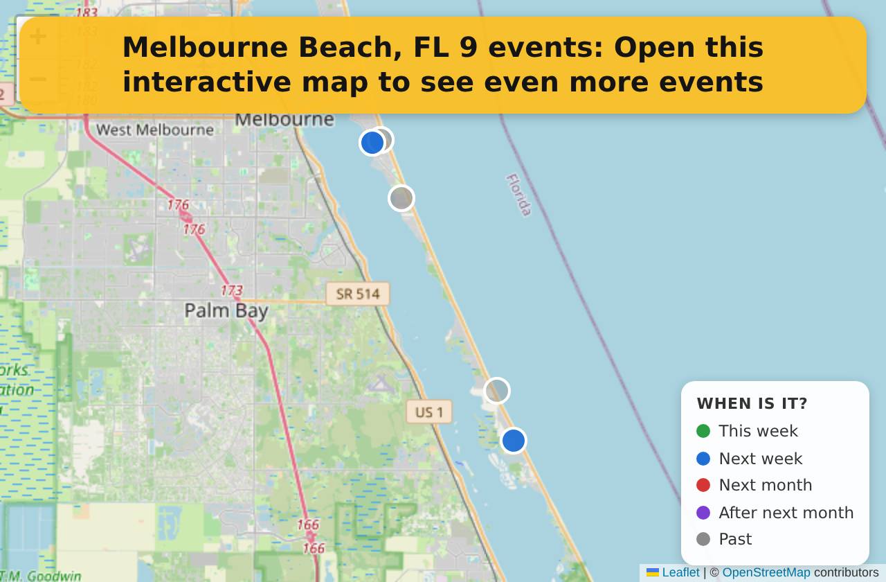 Map of events in Melbourne Beach, FL on the interactive EVENTULIST map