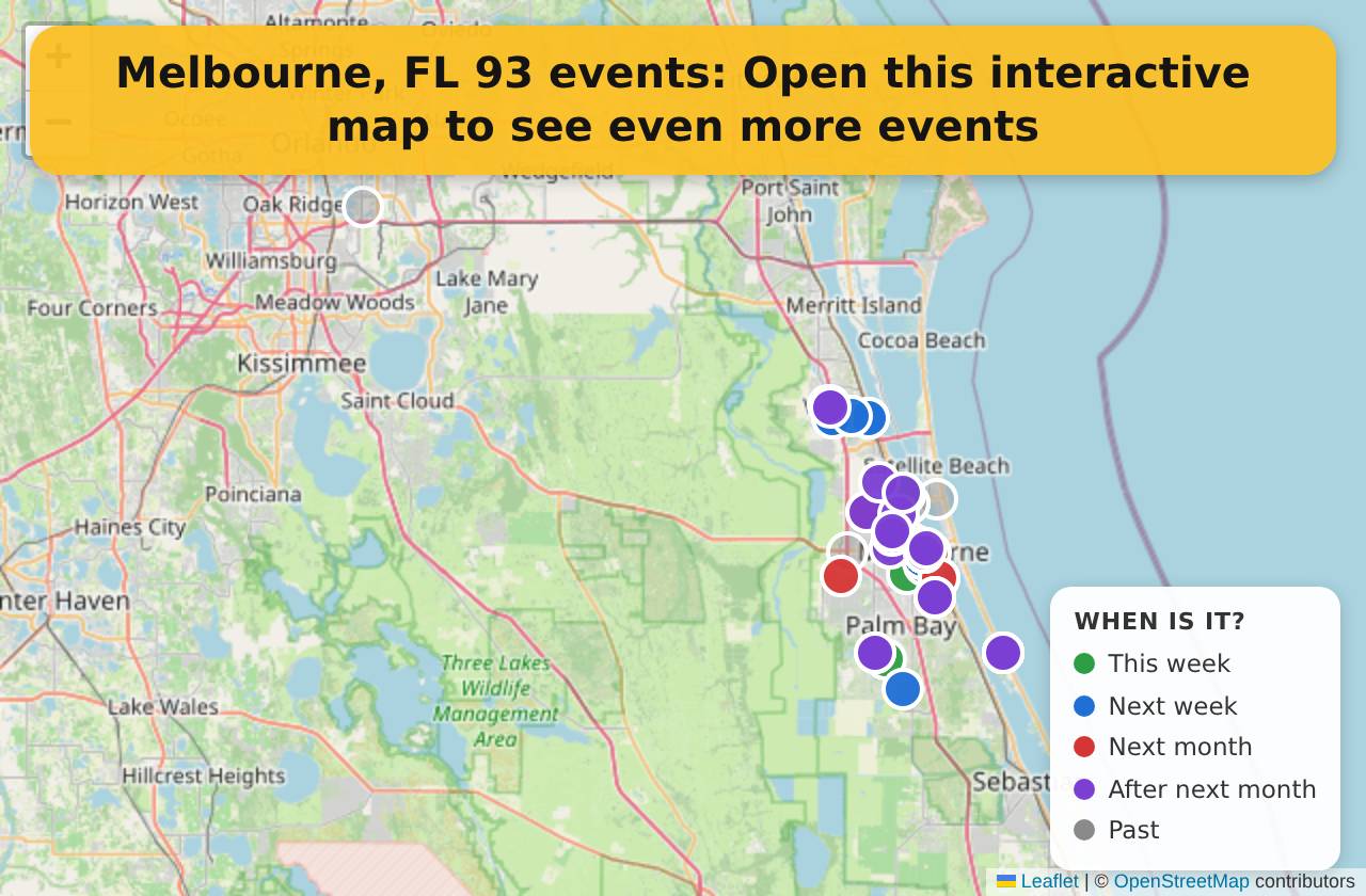 Map of events in Melbourne, FL on the interactive EVENTULIST map