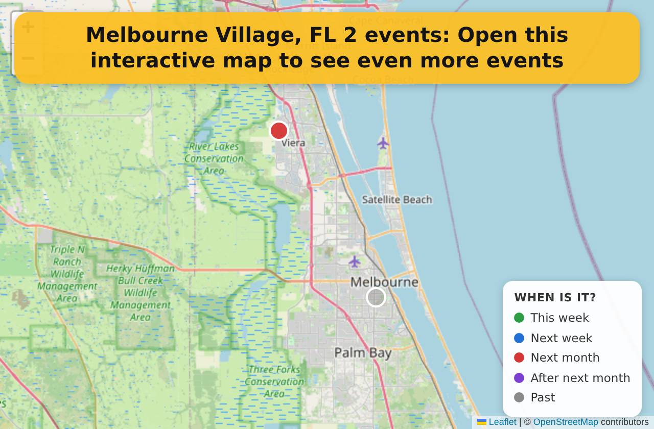 Map of events in Melbourne Village, FL on the interactive EVENTULIST map