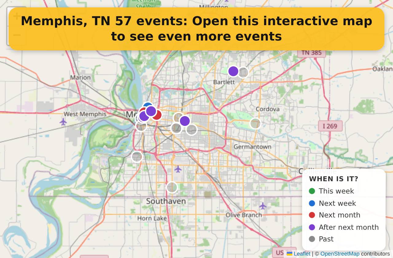 Map of events in Memphis, TN on the interactive EVENTULIST map