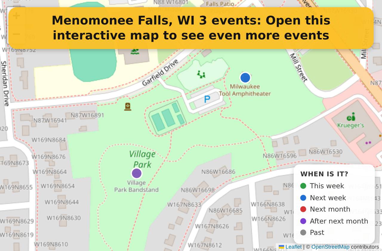 Map of events in Menomonee Falls, WI on the interactive EVENTULIST map