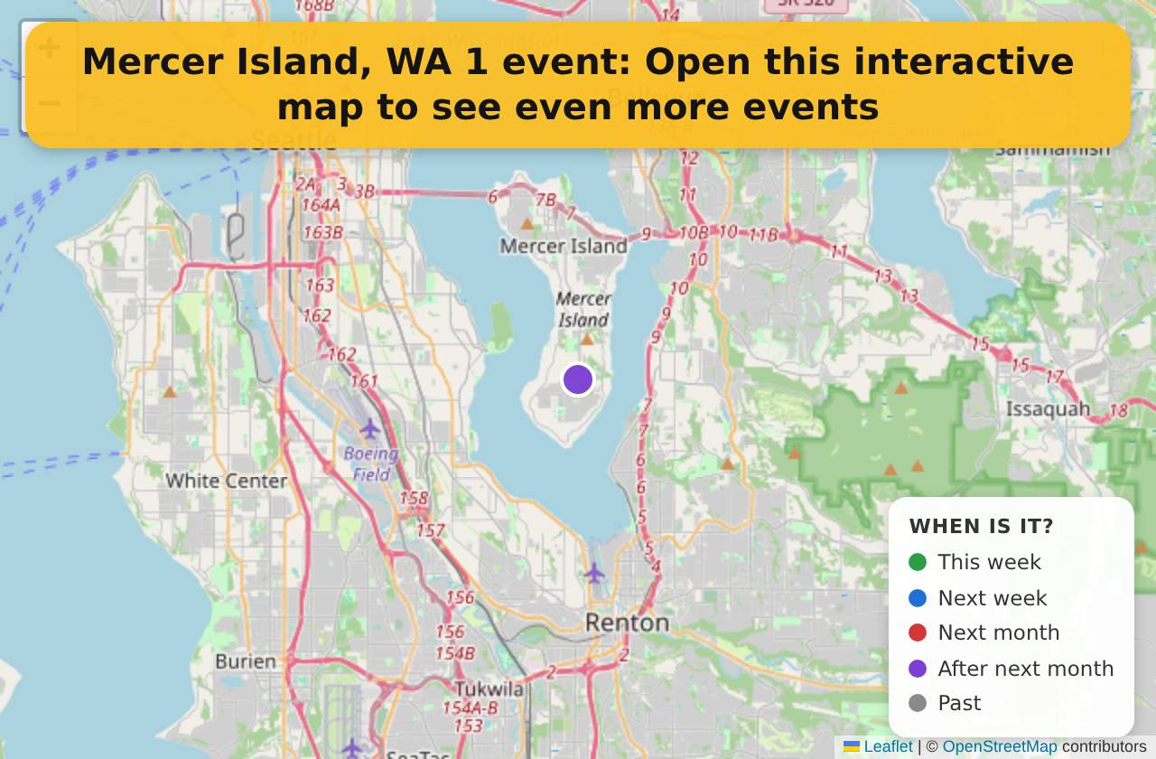 Map of events in Mercer Island, WA on the interactive EVENTULIST map