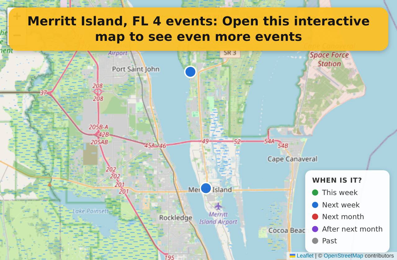Map of events in Merritt Island, FL on the interactive EVENTULIST map