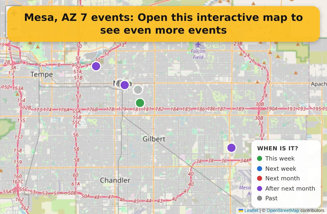 Map of events in Mesa, AZ on the interactive EVENTULIST map