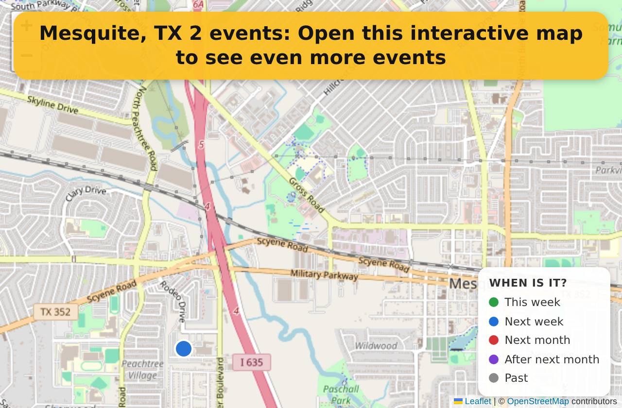 Map of events in Mesquite, TX on the interactive EVENTULIST map
