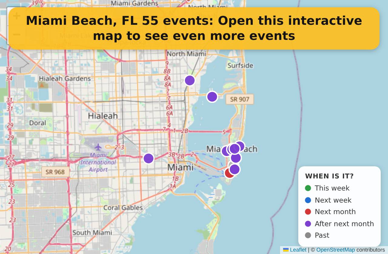 Map of events in Miami Beach, FL on the interactive EVENTULIST map
