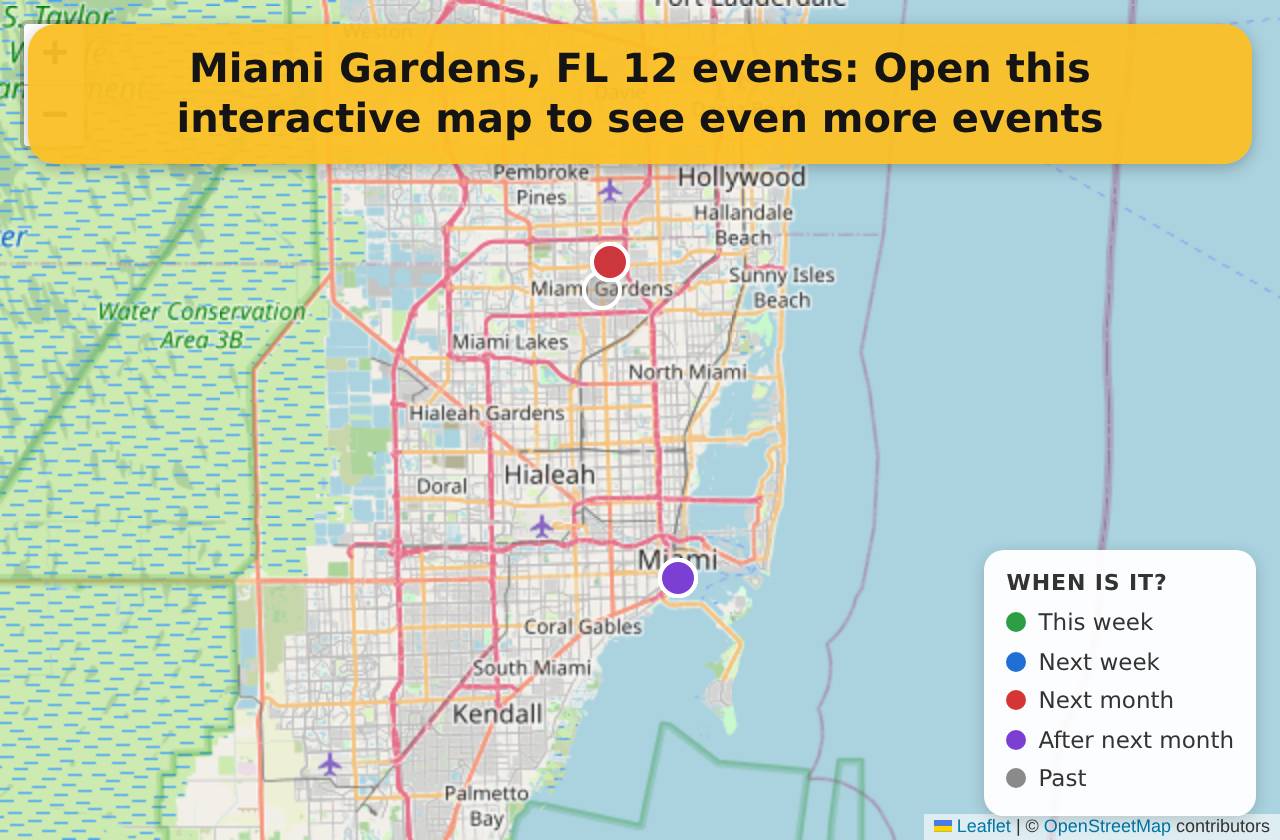 Map of events in Miami Gardens, FL on the interactive EVENTULIST map
