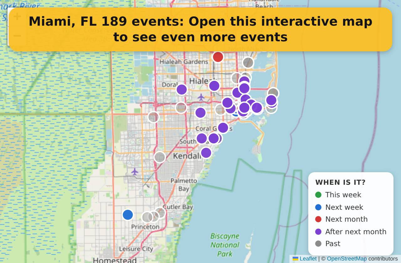 Map of events in Miami, FL on the interactive EVENTULIST map