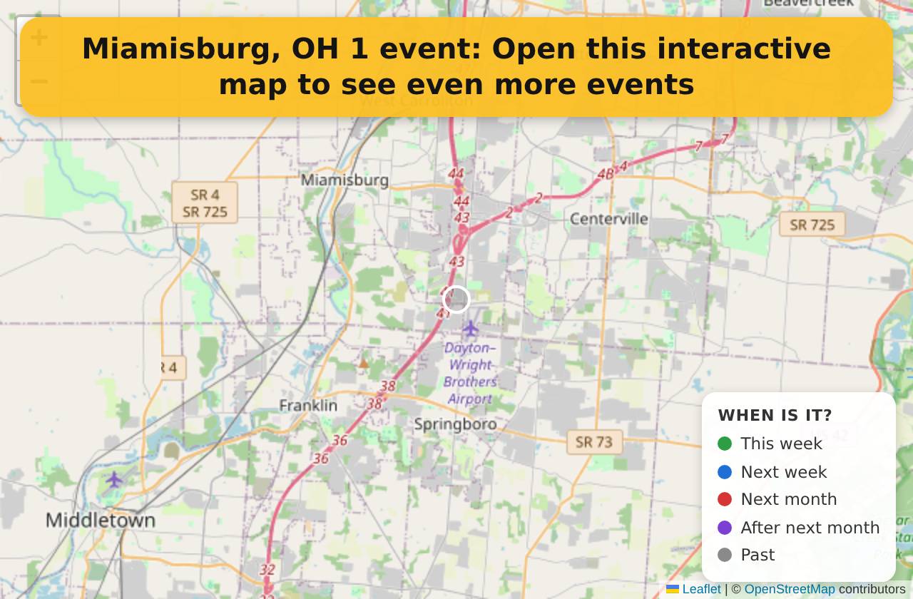 Map of events in Miamisburg, OH on the interactive EVENTULIST map