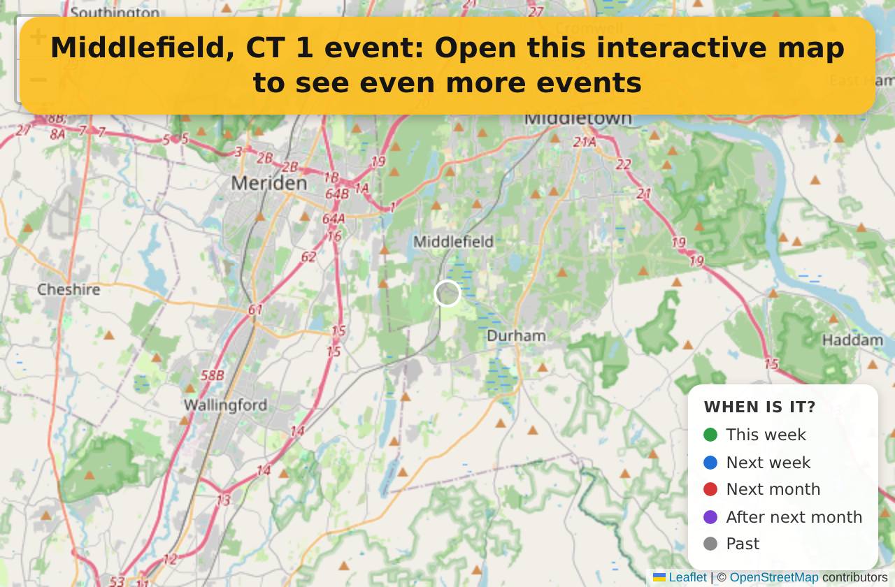Map of events in Middlefield, CT on the interactive EVENTULIST map
