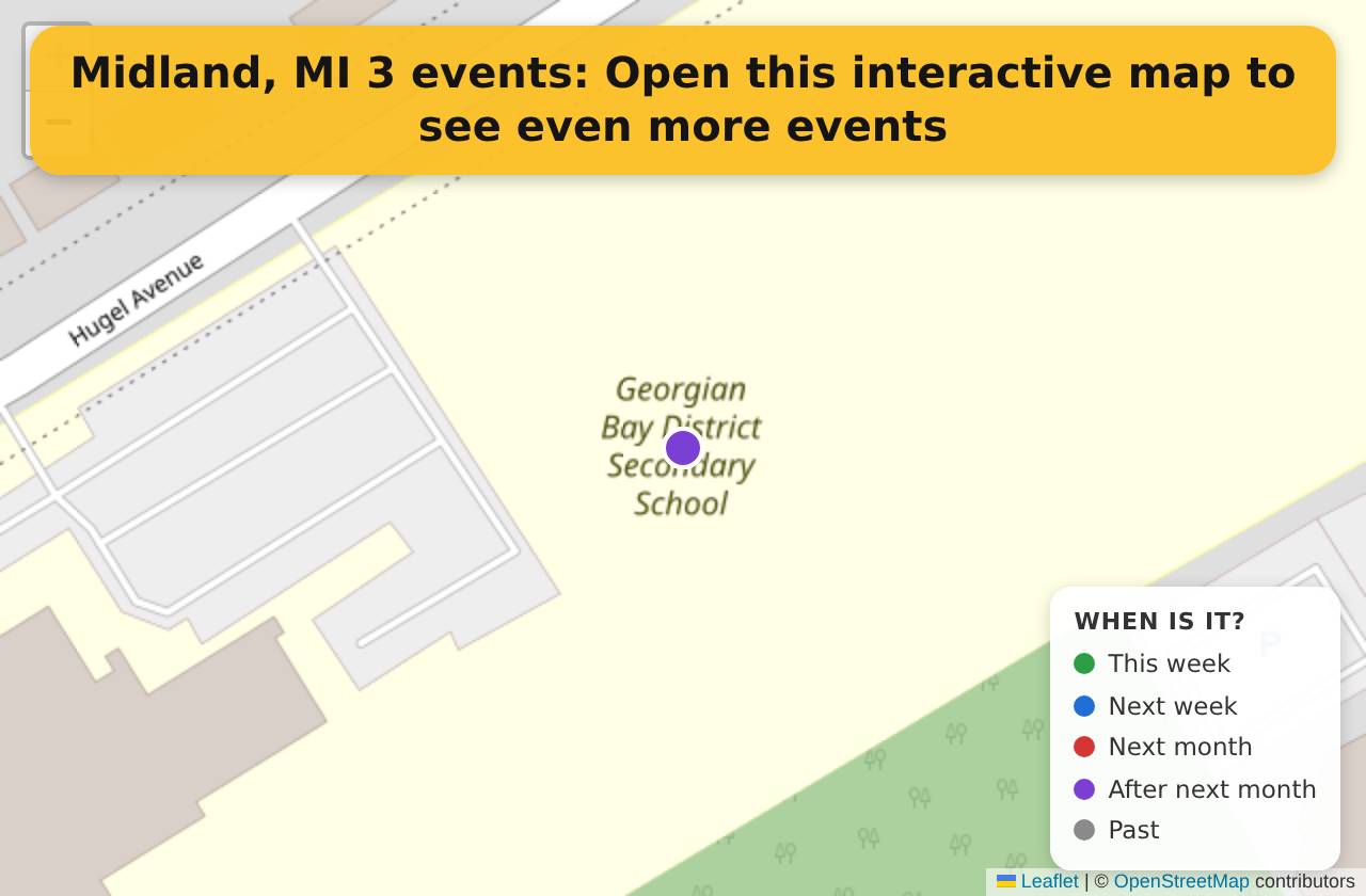 Map of events in Midland, MI on the interactive EVENTULIST map