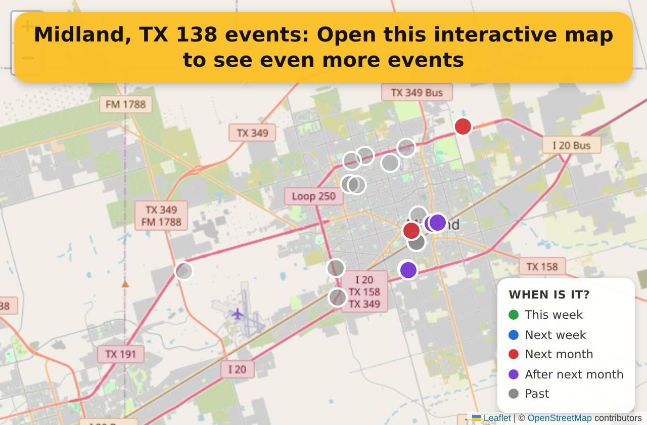 Map of events in Midland, TX on the interactive EVENTULIST map