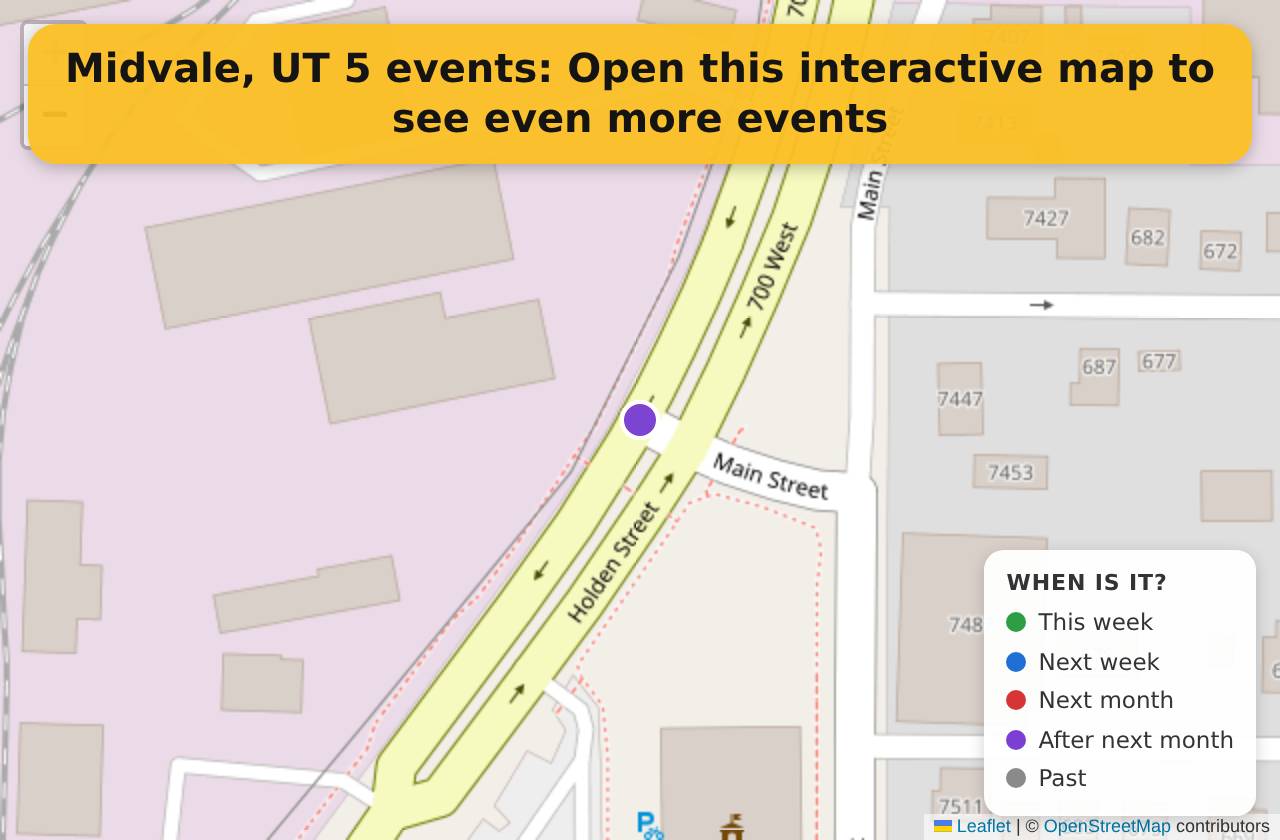 Map of events in Midvale, UT on the interactive EVENTULIST map