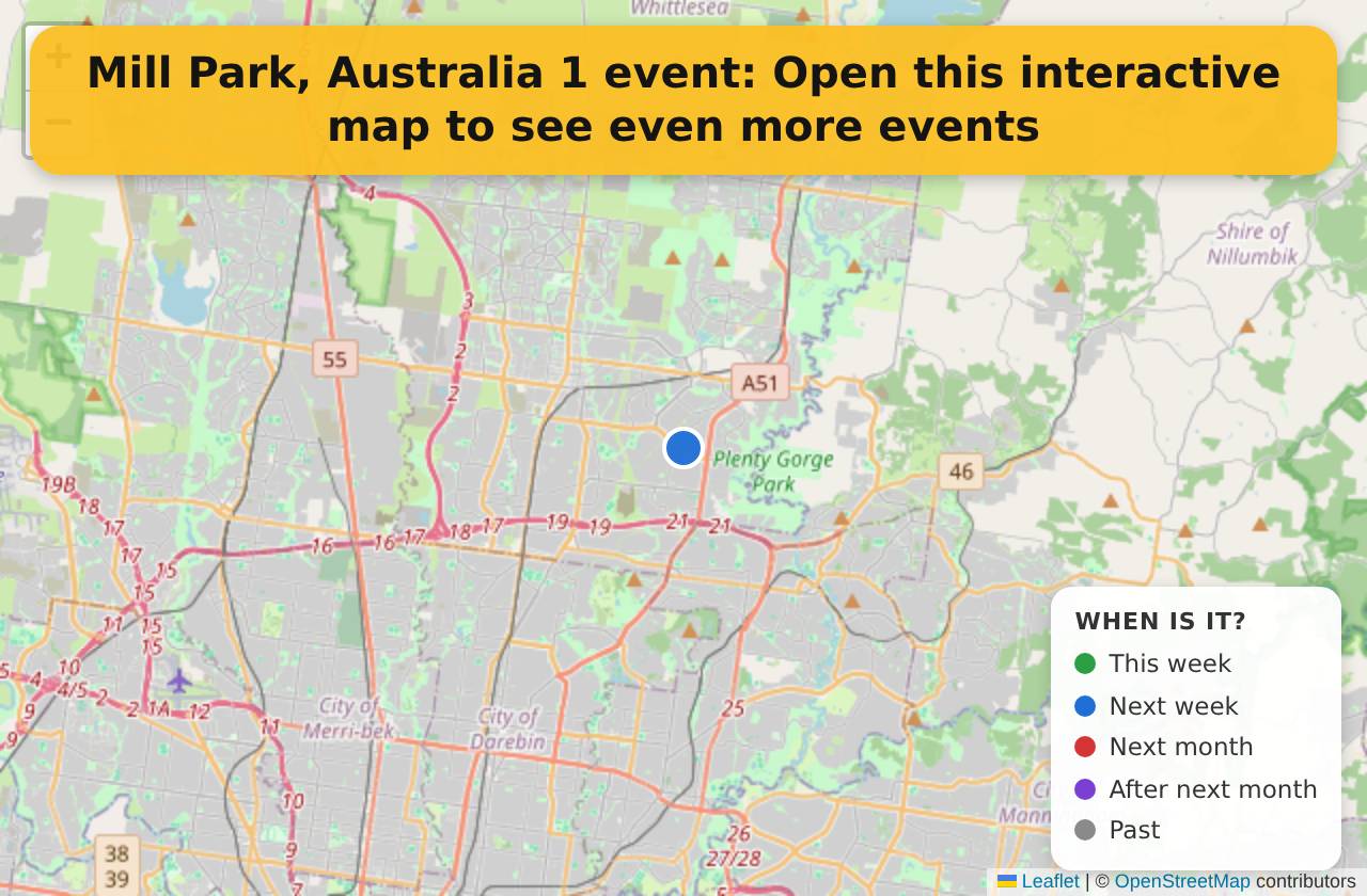 Map of events in Mill Park, Australia on the interactive EVENTULIST map