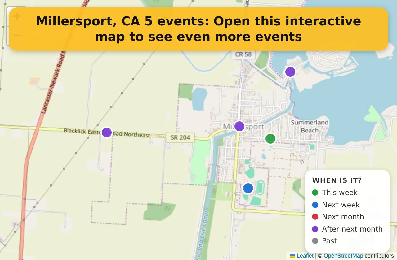 Map of events in Millersport, CA on the interactive EVENTULIST map