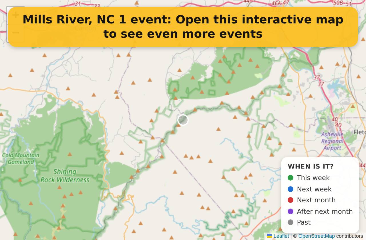 Map of events in Mills River, NC on the interactive EVENTULIST map