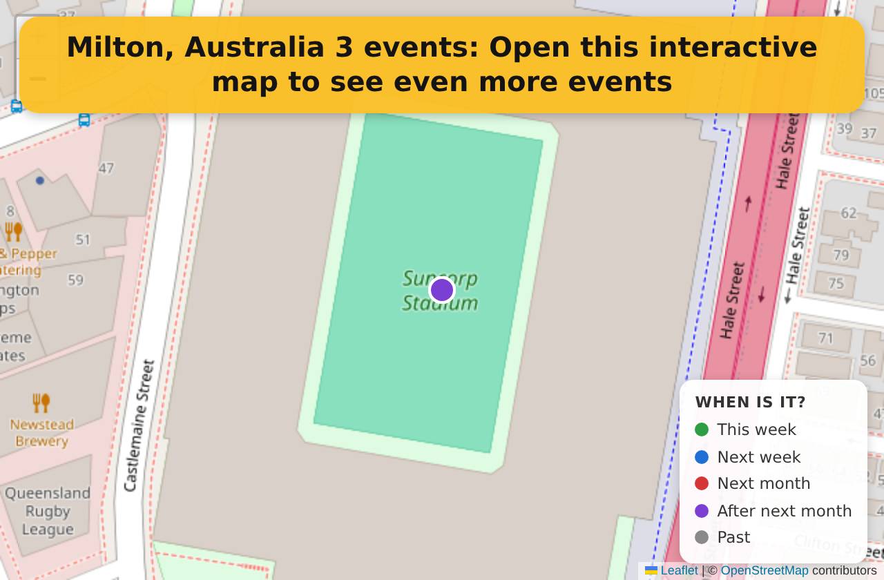 Map of events in Milton, Australia on the interactive EVENTULIST map