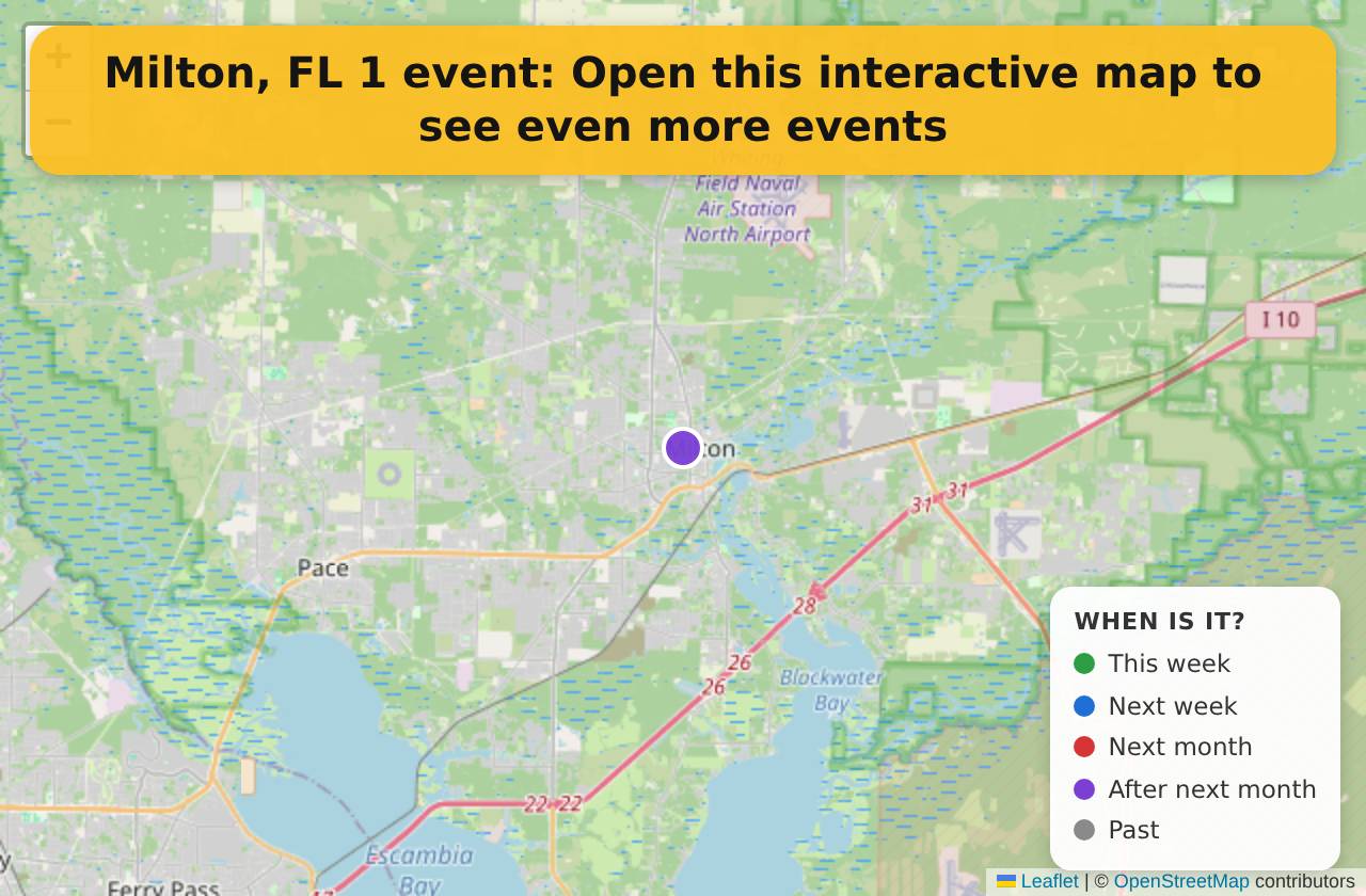 Map of events in Milton, FL on the interactive EVENTULIST map