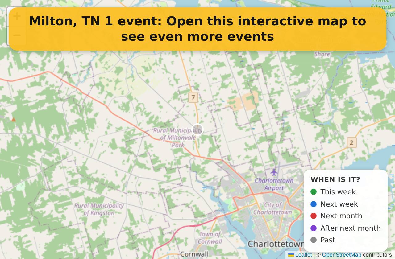 Map of events in Milton, TN on the interactive EVENTULIST map