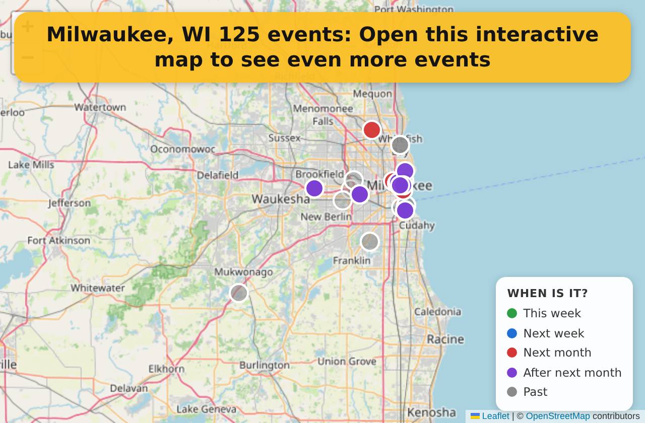 Map of events in Milwaukee, WI on the interactive EVENTULIST map