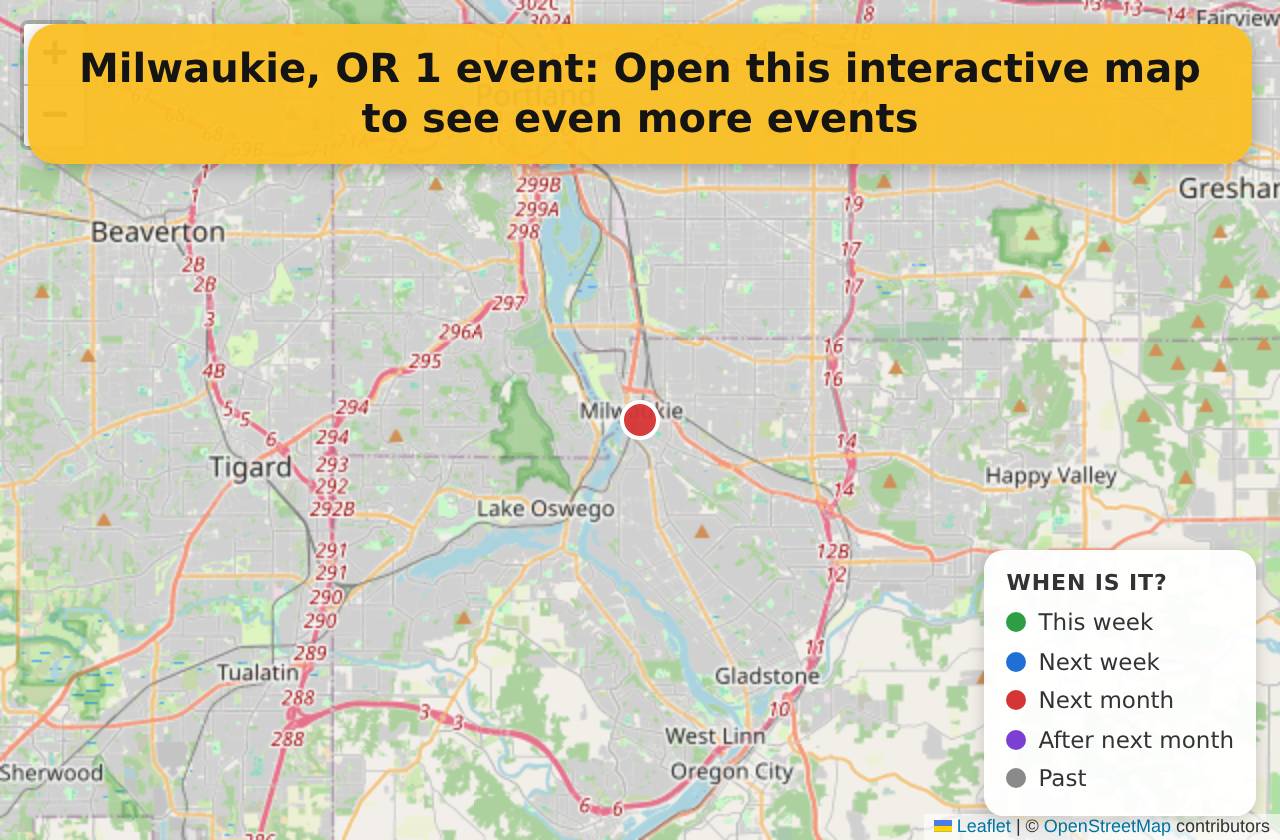 Map of events in Milwaukie, OR on the interactive EVENTULIST map